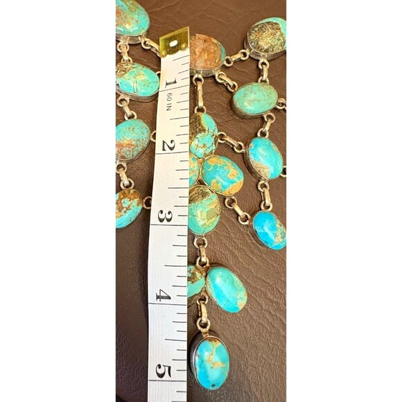 Vintage Sterling Silver Southwest Kingman? Turquoise Bib Statement Necklace 118g - Picture 12 of 14